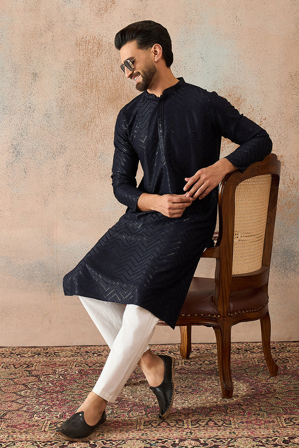Blue Rayon Embroidered Solid Straight Kurta With Trousers MKSET2189