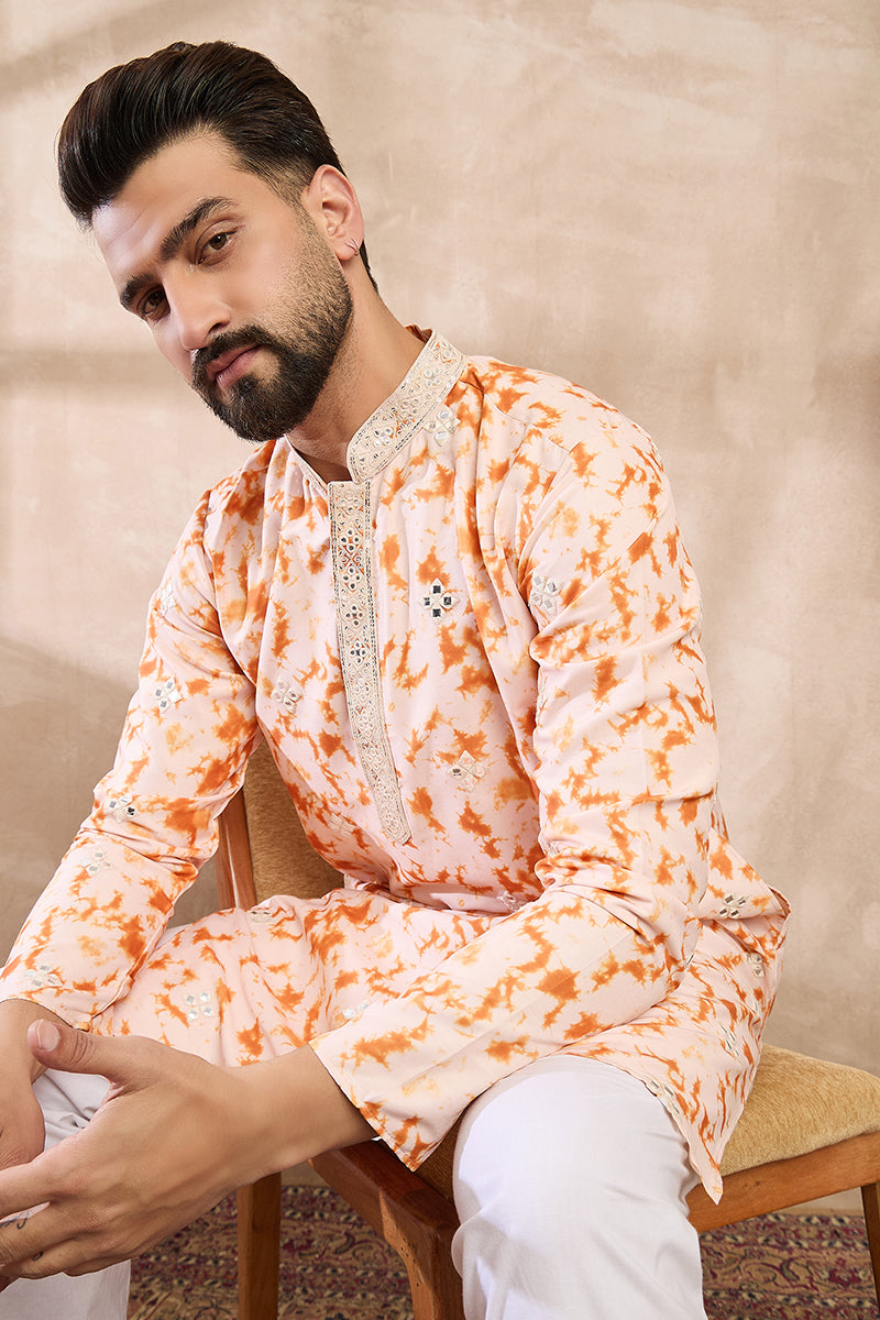 Orange Silk Blend Solid Embroidered Straight Kurta With Trouser MKSET2002