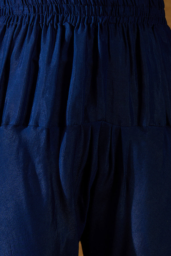 Blue Silk Blend Solid Embroidered Anarkali Kurta Bottom and Dupatta PKSKD3020