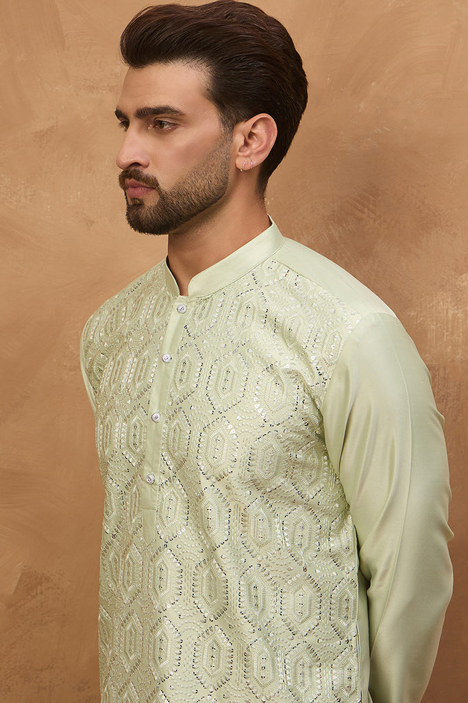 Peach Silk Blend Solid Embroidered Straight Kurta MKU1445
