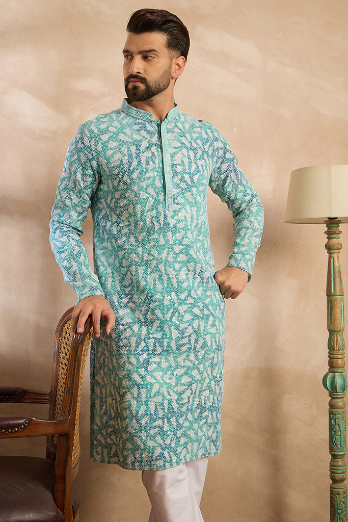 Teal Viscose Rayon Solid Printed Straight Kurta With Trouser MKSET1655