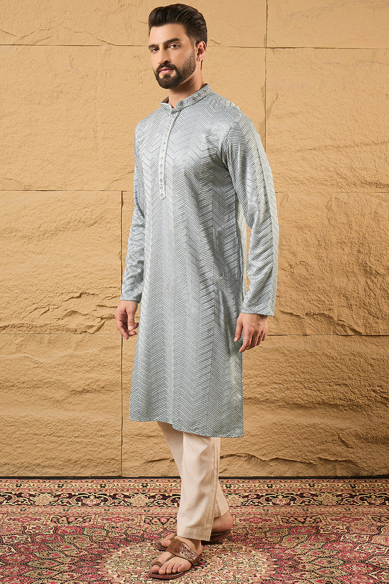 Grey Viscose Rayon Solid Embroidered Straight Kurta MKU1106