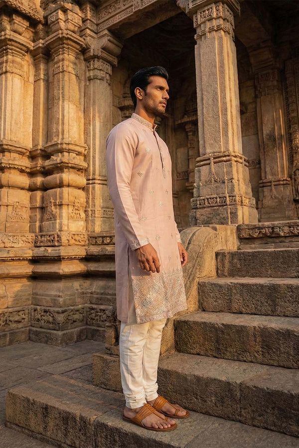 Lavender Silk Blend Embroidered Straight Kurta With Trousers MKSET2094