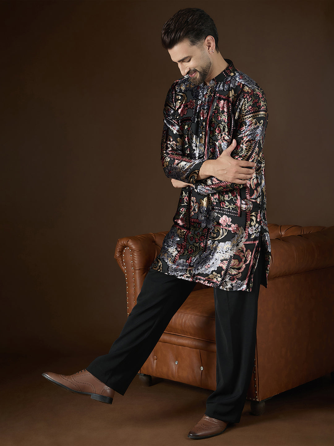 Black Velvet Geometric Printed Kurta With Trouser MKSET2723