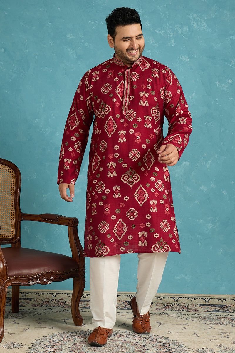 Red Silk Blend Abstract Printed Kurta MKU1988