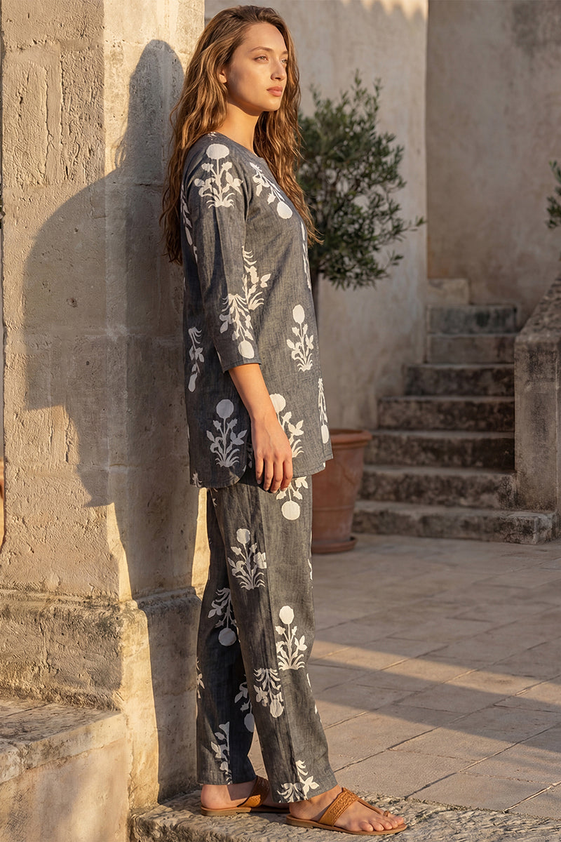 Grey Cotton Ethnic Motifs Night Suit VNWK1047