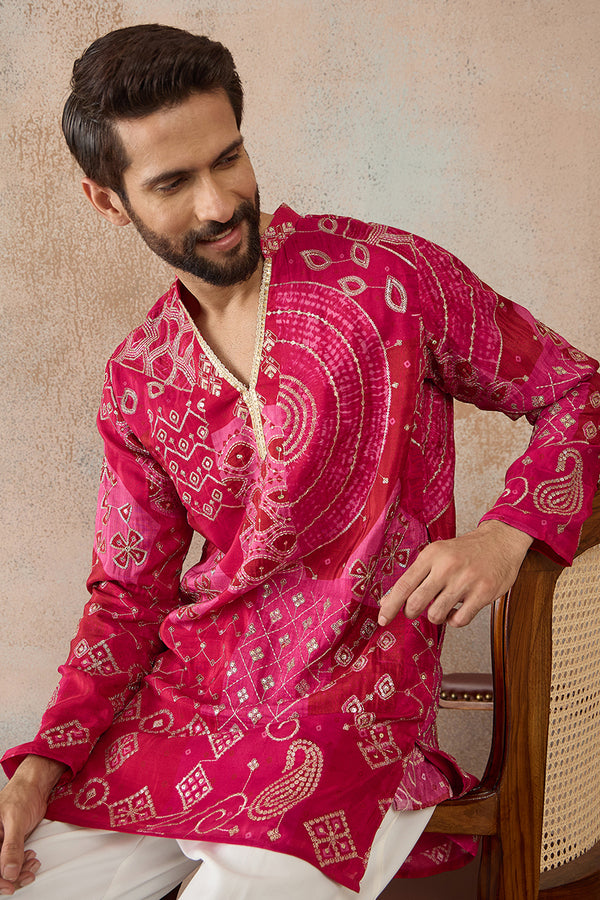 Pink Silk Blend Ethnic Motifs Embroidered Kurta With Trouser MKSET2453
