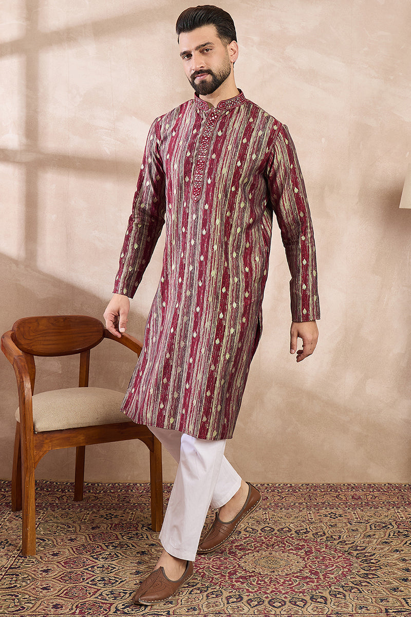 Maroon Silk Blend Abstract Printed Straight Kurta MKU2006