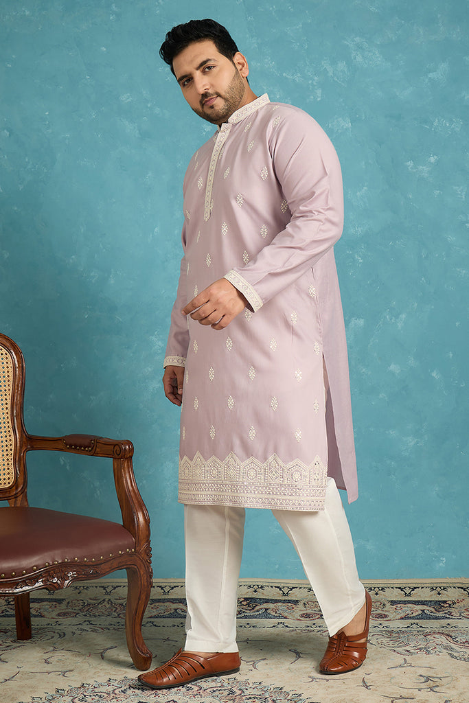 Lavender Silk Blend Solid Sequins Embroidered Kurta MKU2269