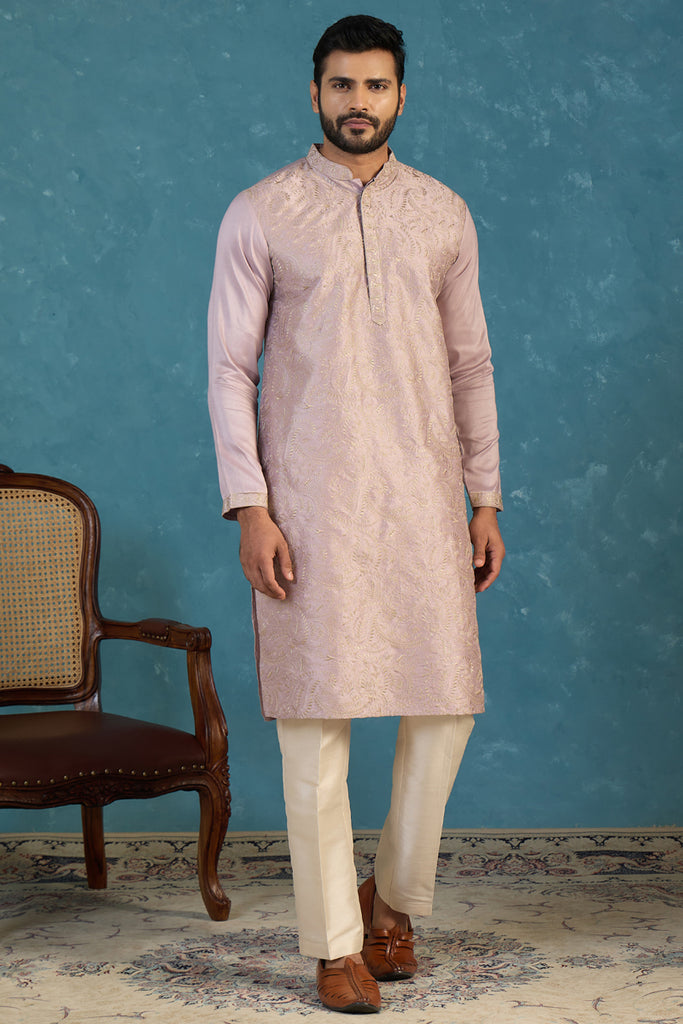 Lavender Silk Blend Embroidered Straight Kurta Sets MKSET2103
