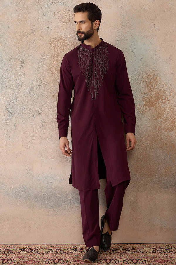 Maroon Silk Blend Ethnic Motifs Printed Kurta With Trouser MKSET2390