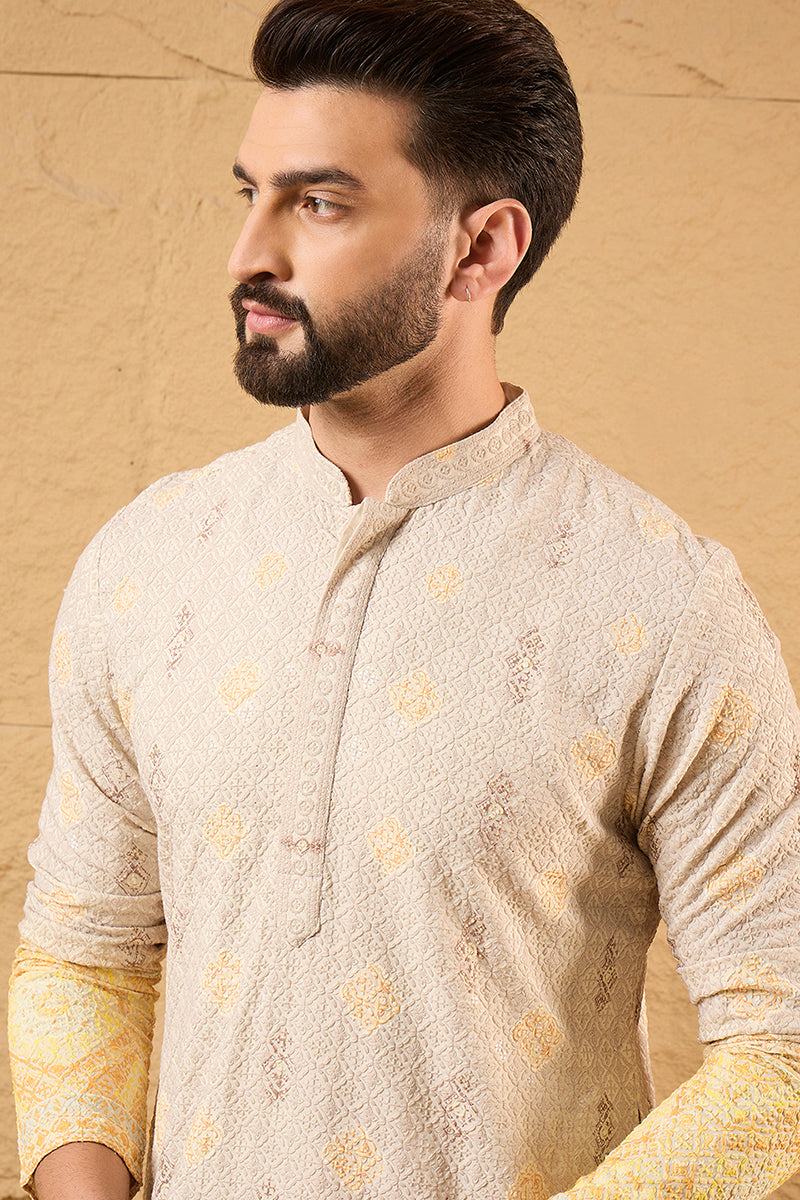 Yellow Viscose Rayon Ethnic Motifs Embroidered Straight Kurta with Trouser MKSET1138