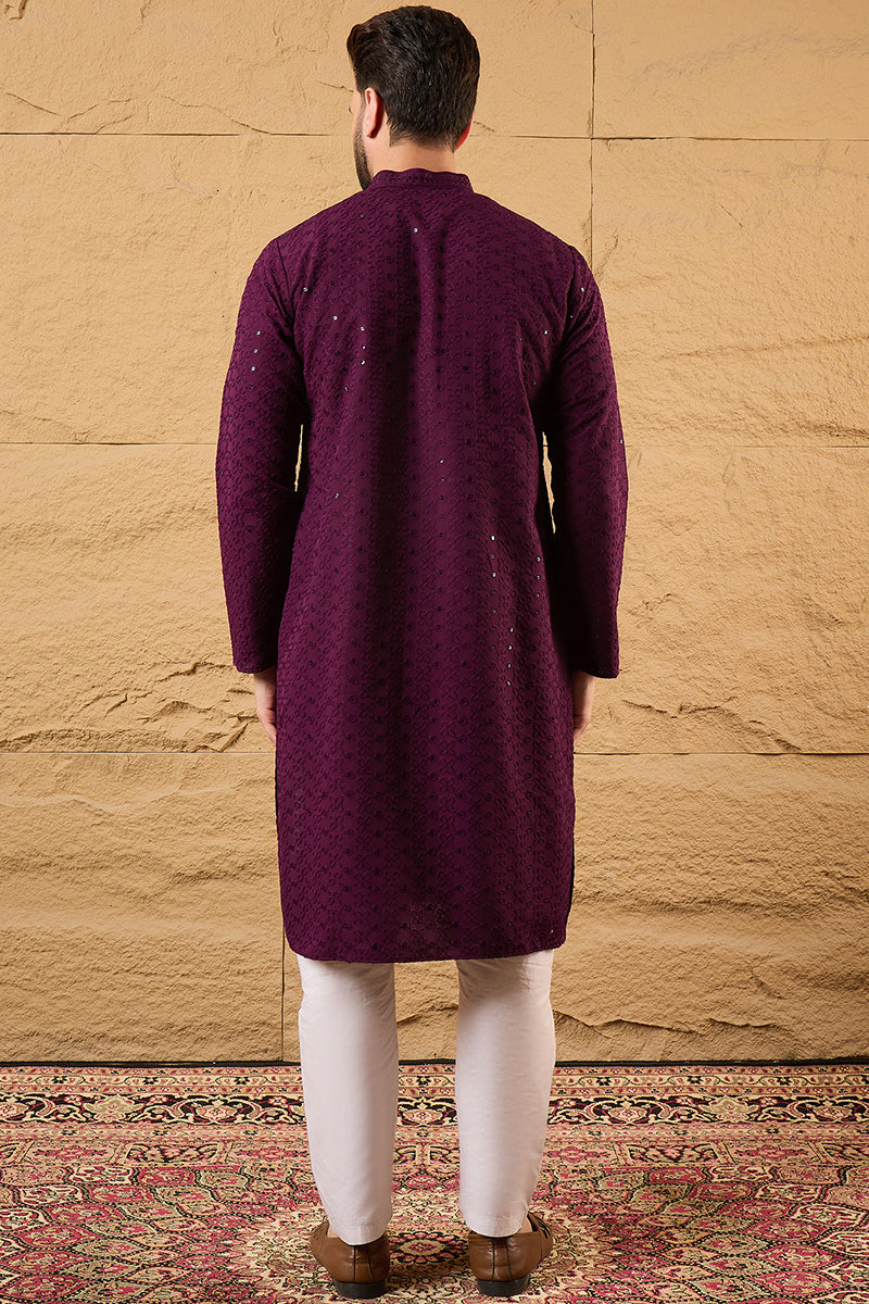Purple Viscose Rayon Solid Embroidered Straight Kurta MKU1189