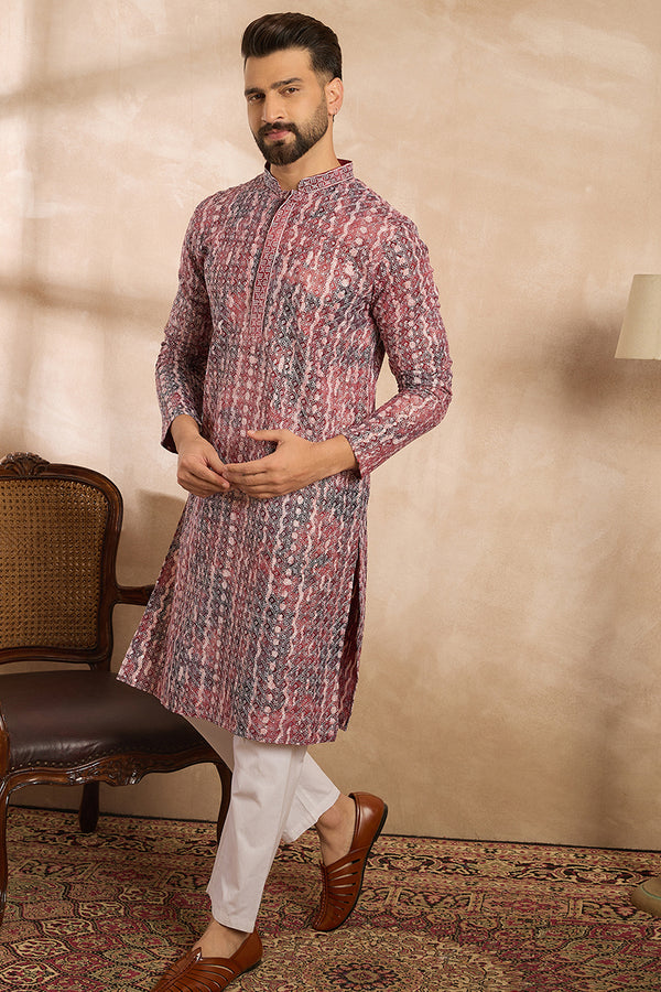 Brown Viscose Rayon Solid Printed Straight Kurta With Trouser MKSET1660