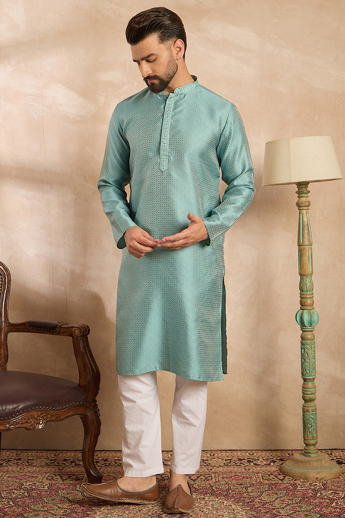 Green Polyester Solid Embroidered Straight Kurta MKU1735