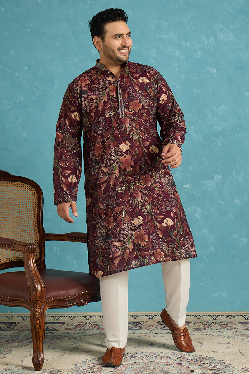 Purple Silk Blend Floral Printed Kurta MKU1957