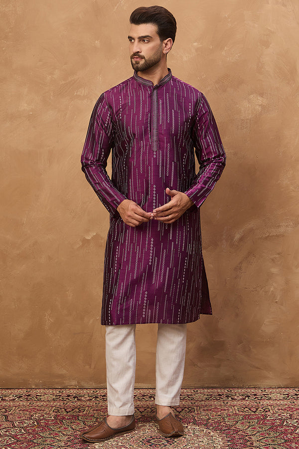 Purple Silk Blend Geometric Printed Straight Kurta MKU1518