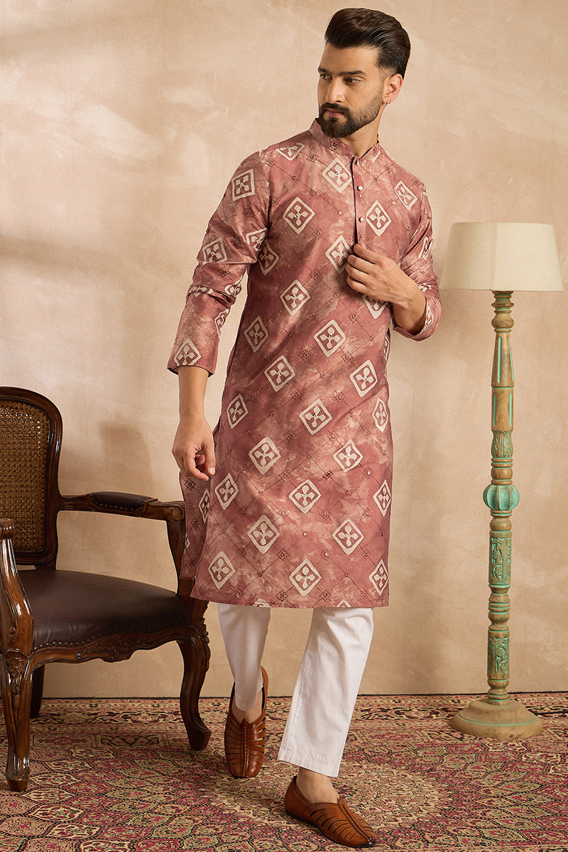 Brown Cotton Solid Embroidered Straight Kurta With Trouser MKSET1825