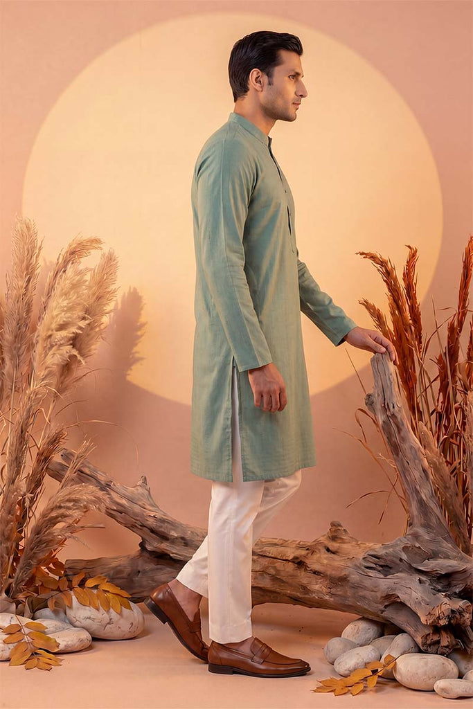 Green Silk Blend Solid Solid Kurta With Trousers MKSET2221