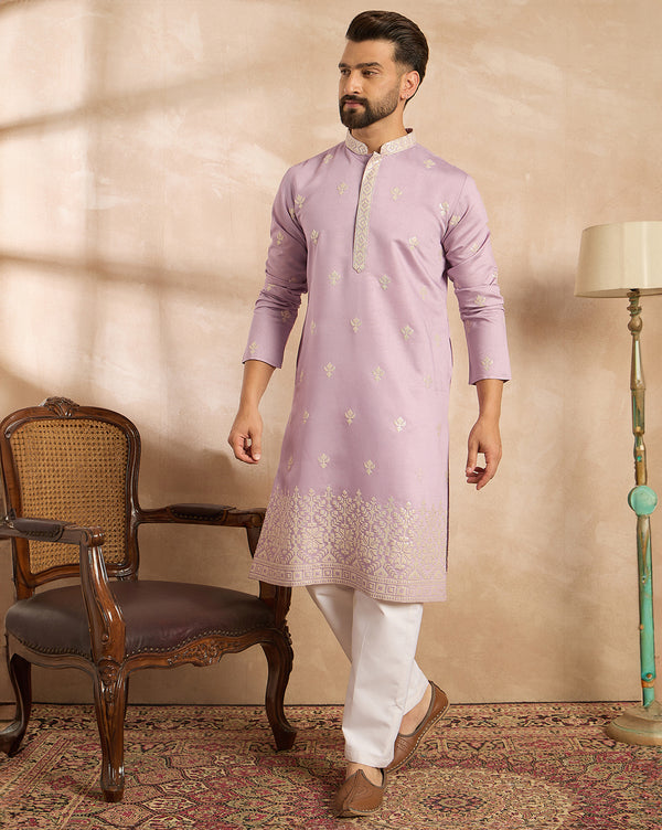 Lavender Polyester Solid Embroidered Straight Kurta MKU1753