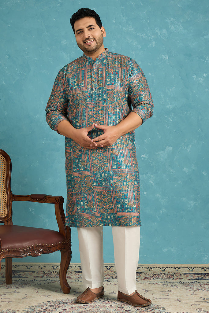 Blue Silk Blend Ethnic Motifs Printed Kurta MKU1934