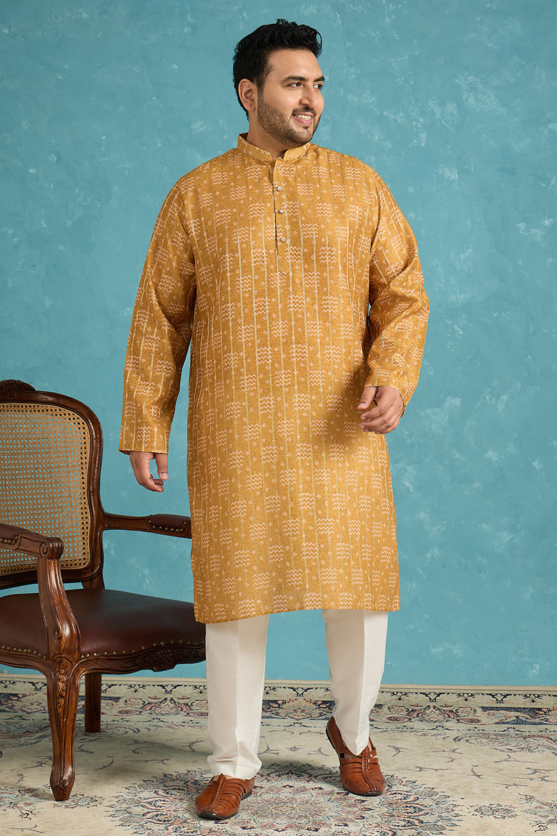 Mustard Silk Blend Ethnic Motifs  Zari Printed Kurta MKU1926