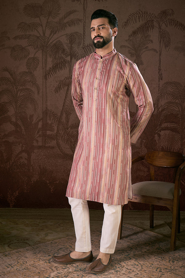 Mauve Silk Blend Floral Printed Straight Kurta With Trouser MKSET1919