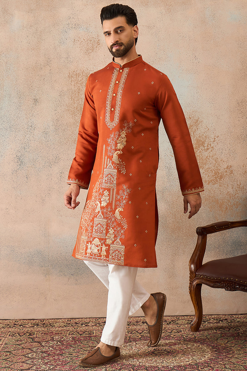 Brown Viscose Rayon Solid Emboidered Straight Kurta With Trouser MKSET2206