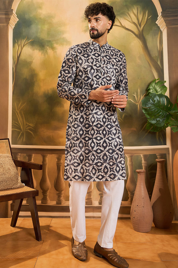 Blue Pure Cotton Batik Embroidered Straight Kurta with Trouser MKSET1460