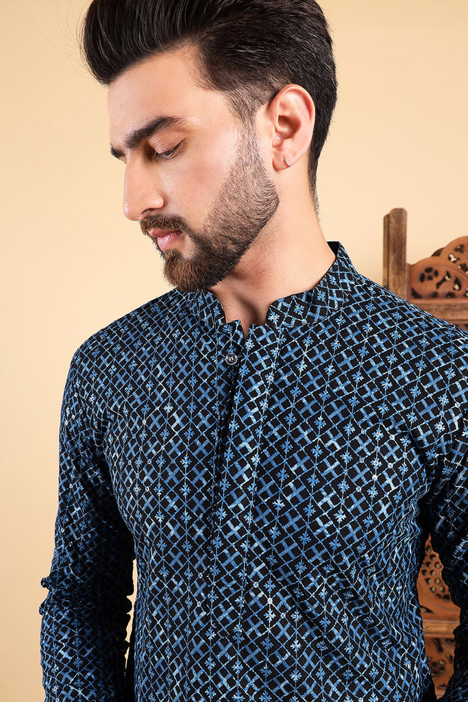 Blue Viscose Rayon Solid Dyed Straight Kurta with Trouser MKSET1013BLU