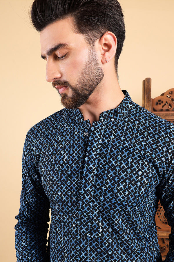 Blue Viscose Rayon Solid Dyed Straight Kurta with Trouser MKSET1013BLU