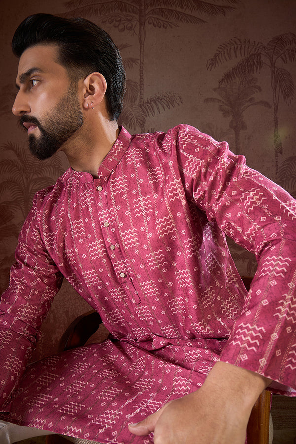Pink Silk Blend Ethnic Motifs Printed Straight Kurta MKU1929