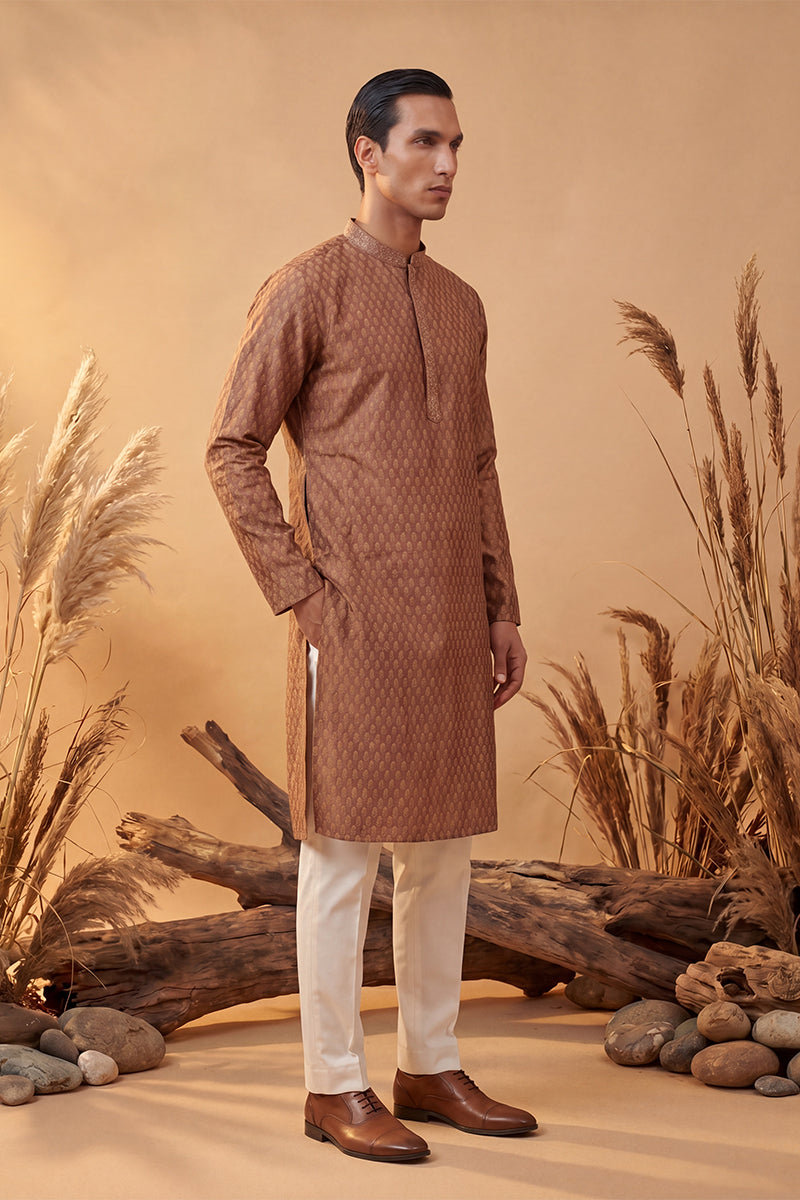 Brown Jacquard Woven Design Straight Kurta MKU2343