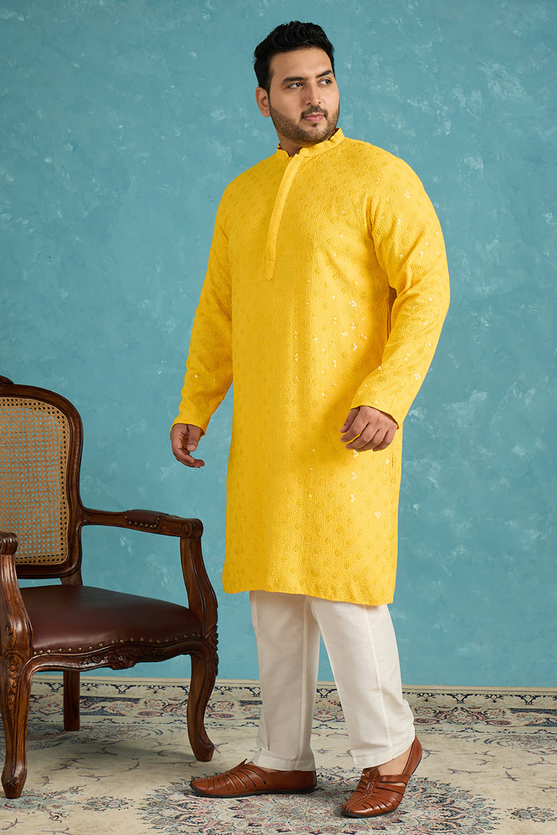 Mustard Viscose Rayon Solid Chikankari Embroidered Kurta MKU1010YLW