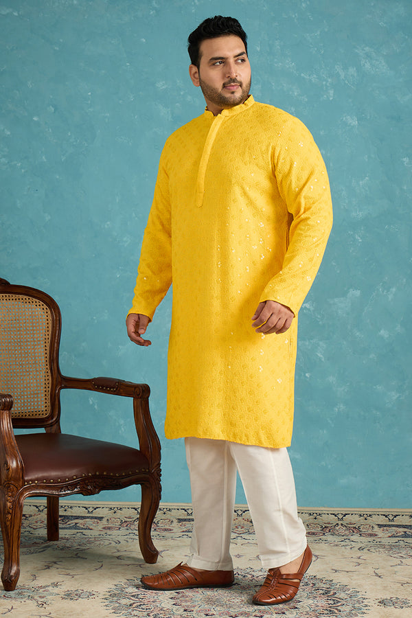 Mustard Viscose Rayon Solid Chikankari Embroidered Kurta MKU1010YLW