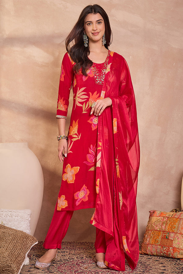 Pink Viscose Floral Printed Kurta Set PKSKD3162
