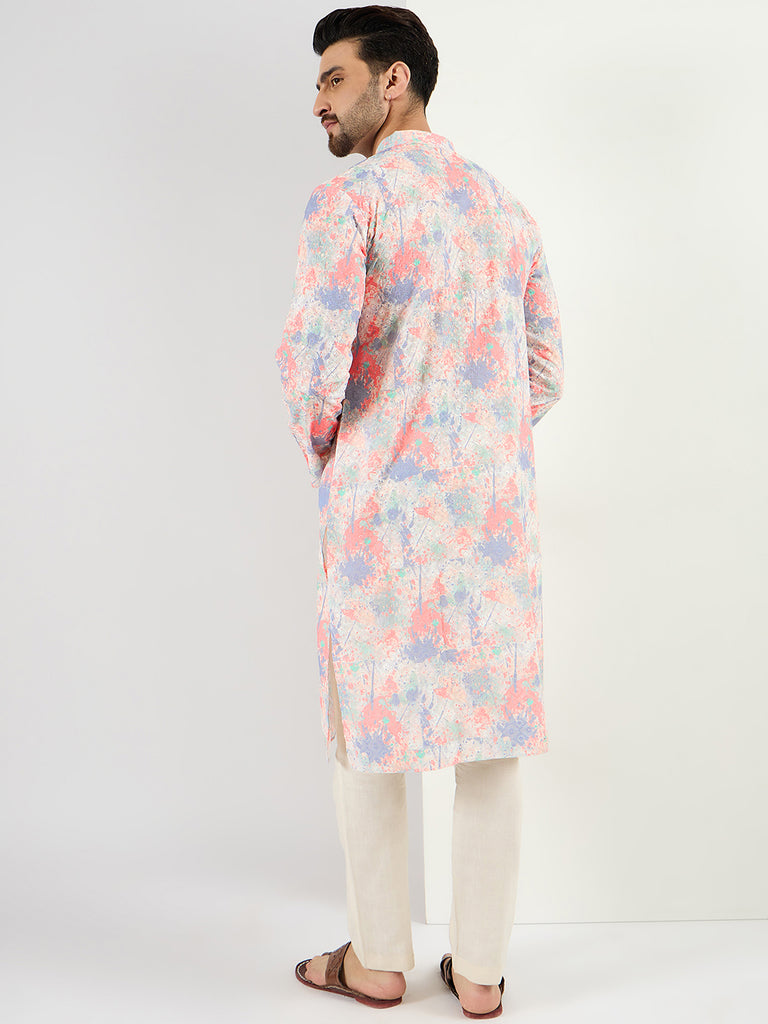 Off White Viscose Rayon Abstract Embroidered Straight Kurta With Pant Set MKSET1082