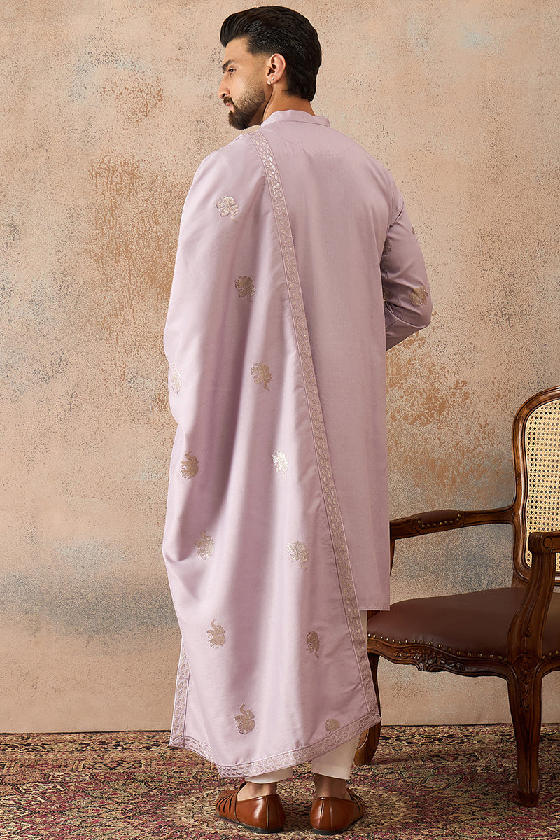Lavender Silk Blend Solid Embroidered Kurta With Dupatta MKUD1050