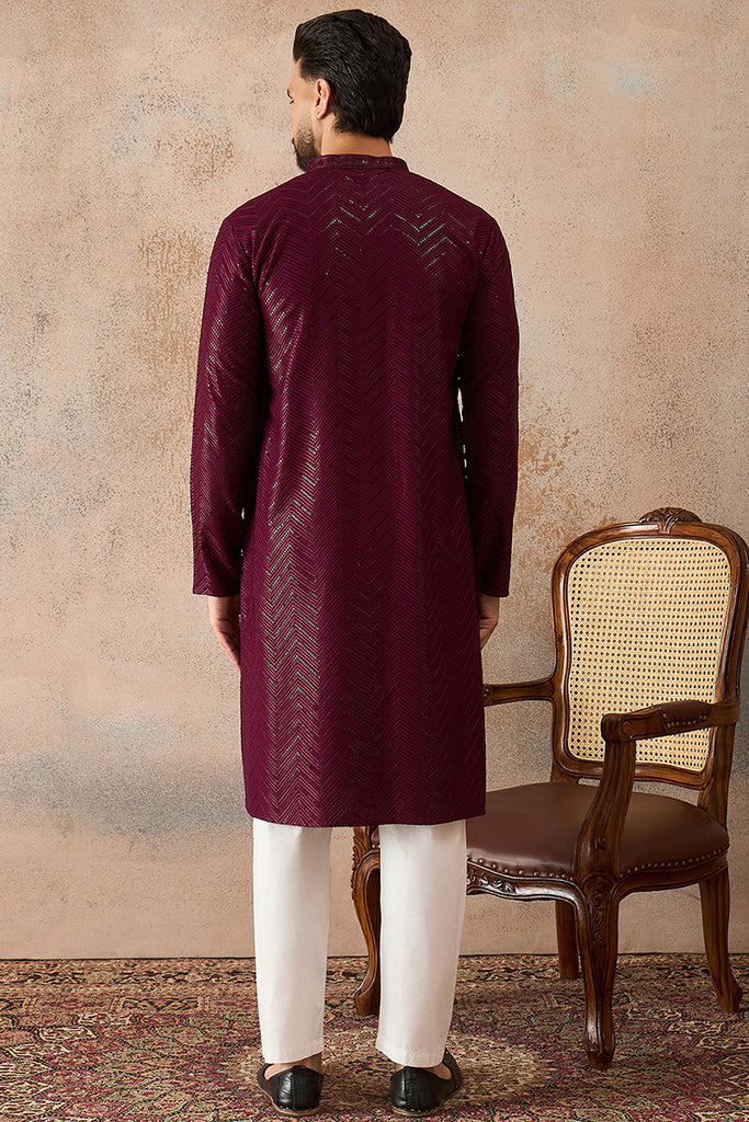 Purple Rayon Embroidered Solid Straight Kurta With Trousers MKSET2187