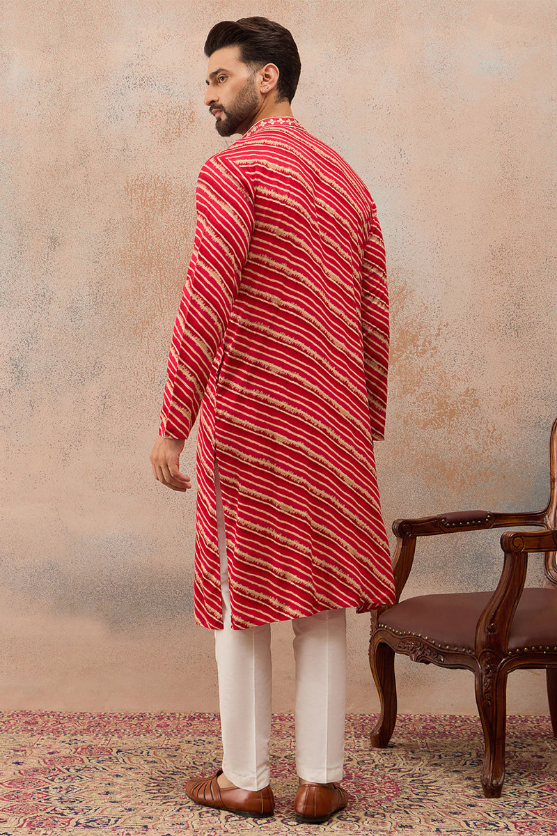 Pink Viscose Rayon Leheriya Printed Kurta MKU2760
