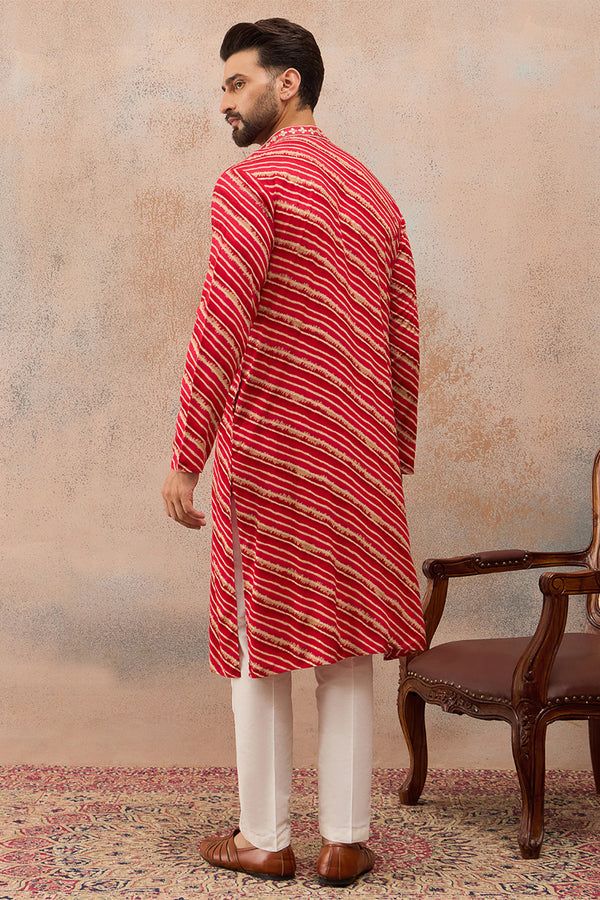 Pink Viscose Rayon Leheriya Printed Kurta MKU2760