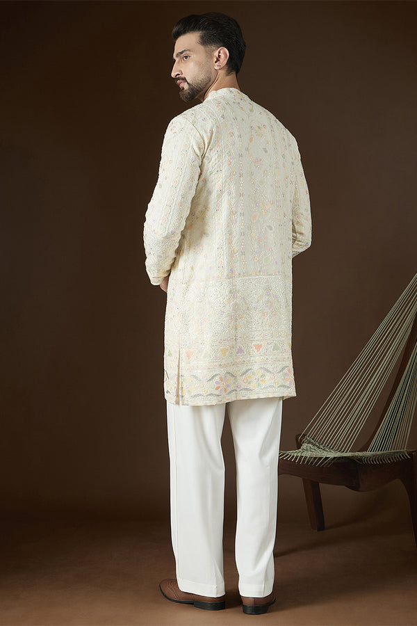 Off White Georgette Solid Embroidered Kurta MKU2732