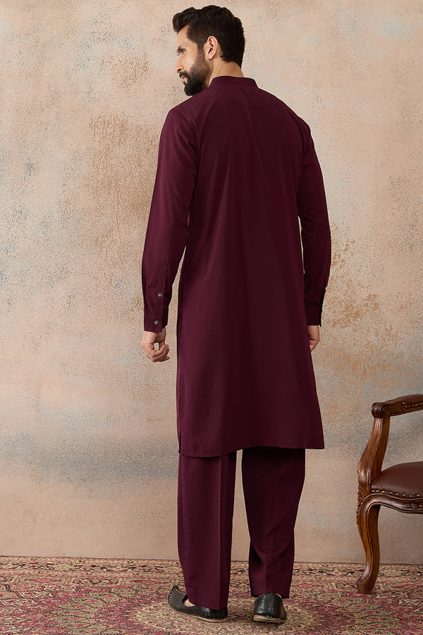 Maroon Silk Blend Ethnic Motifs Printed Kurta With Trouser MKSET2390