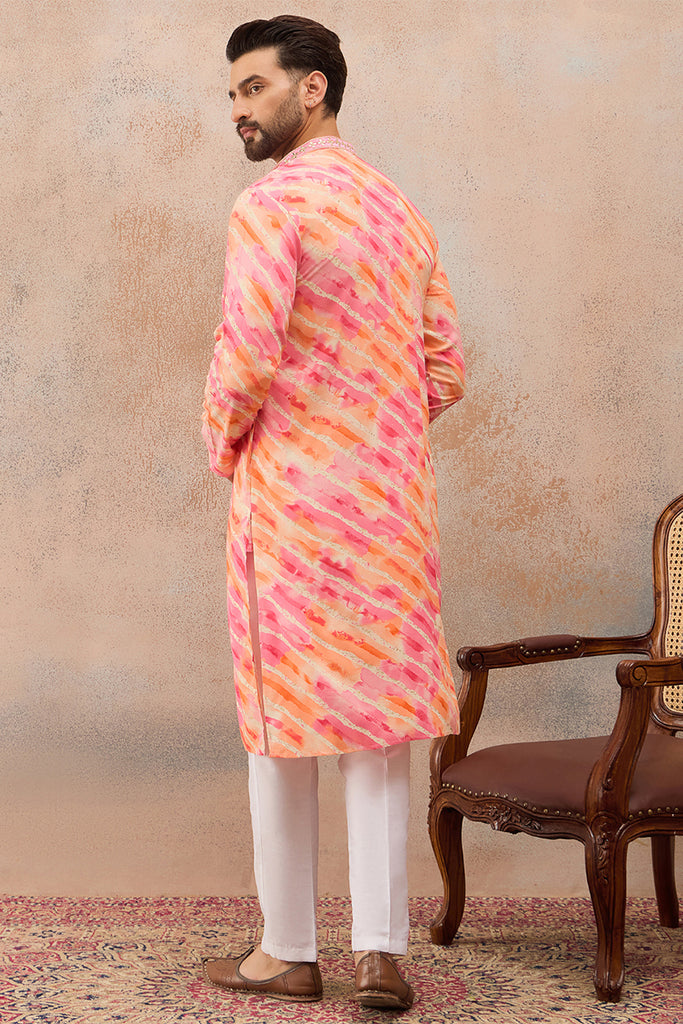 Pink Viscose Rayon Leheriya Printed Kurta With Trouser MKSET2754