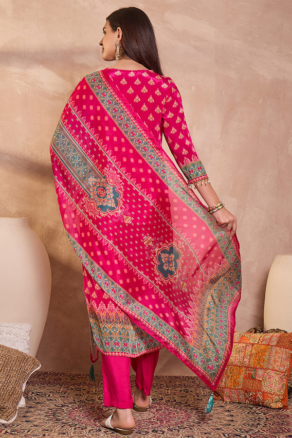 Pink Viscose Rayon Embroidered Kurta Trouser With Dupatta  HPKSKD2789