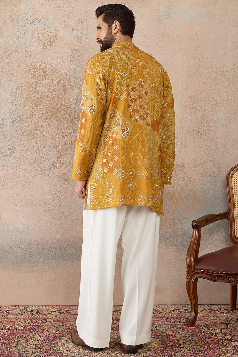 Green Silk Blend Ethnic Motifs Embroidered Kurta MKU2456