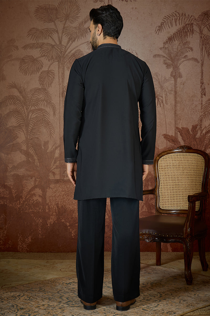 Black Silk Blend Solid Embroidered Kurta With Trouser MKSET2382