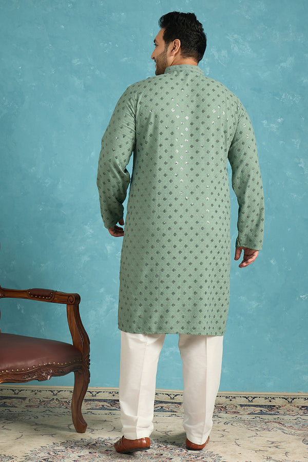 Green Viscose Rayon Solid Chikankari Embroidered Kurta MKU1050