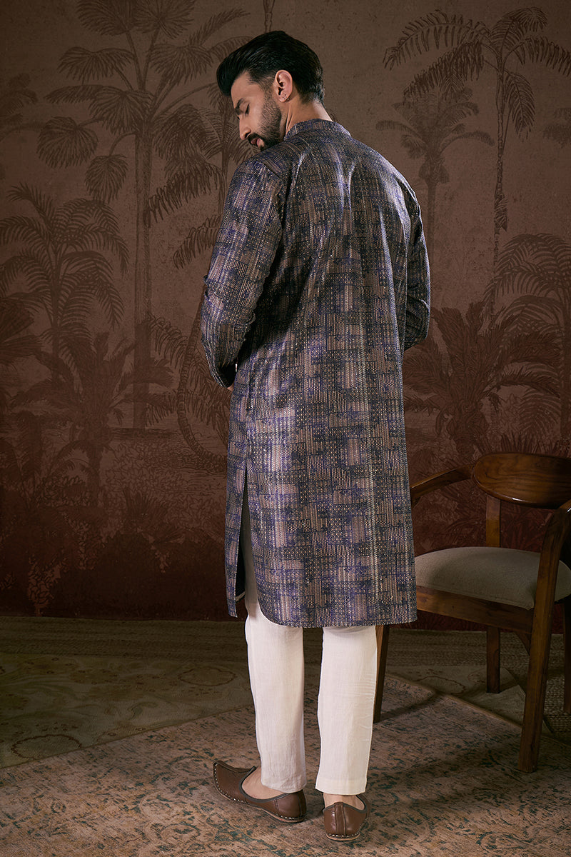 Violet Silk Blend Abstract Printed Straight Kurta With Trouser MKSET1909