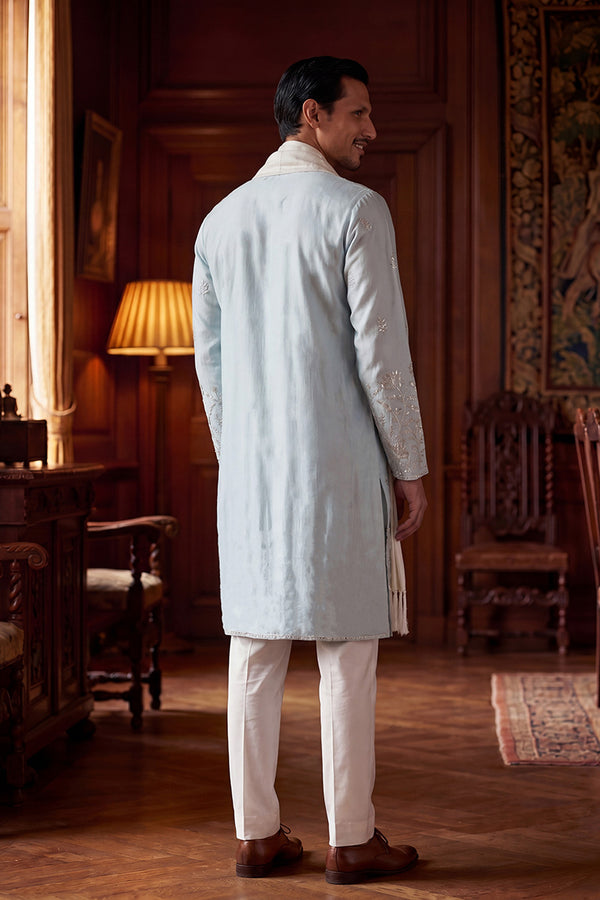 Blue Silk Blend Solid Embroidered Straight Kurta Sets MKUD1785